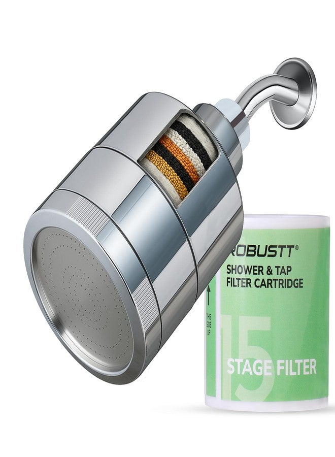 روبوست فلتر دش فونتان متين مع رأس دش | قطر 3.3 بوصة | مُنعم مياه عسرة من 15 مرحلة للاستحمام والمنزل | يقلل من تساقط الشعر وجفاف البشرة | يزيل الكلور والشوائب والروائح الكريهة - Image 1